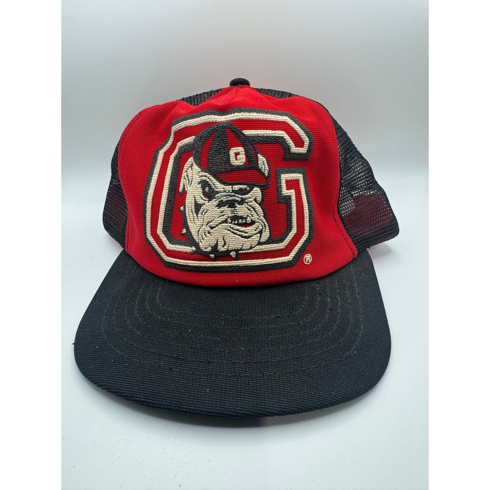 Vintage Georgia Bulldogs Uga Trucker Hat Red Black Mesh Snapback Made in USA